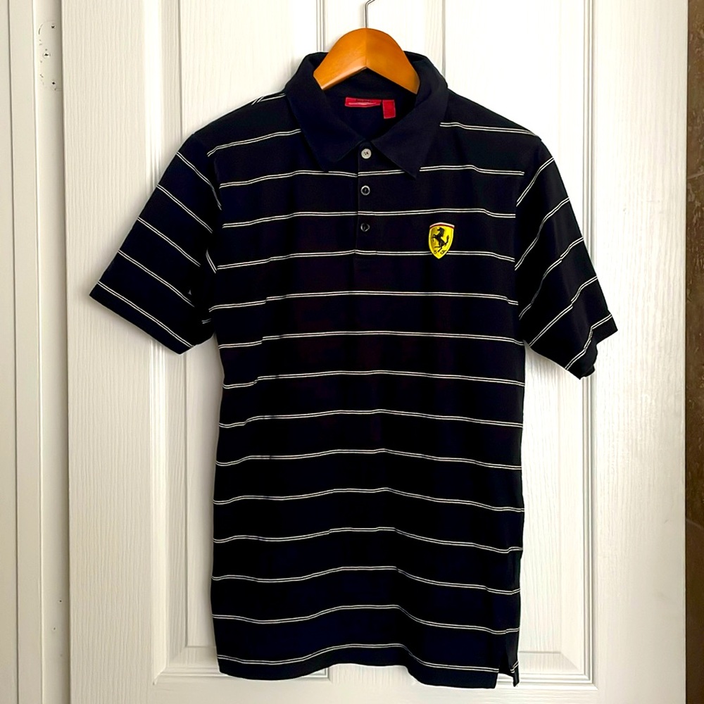 Ferrari Black Striped Polo with Yellow Shield Logo